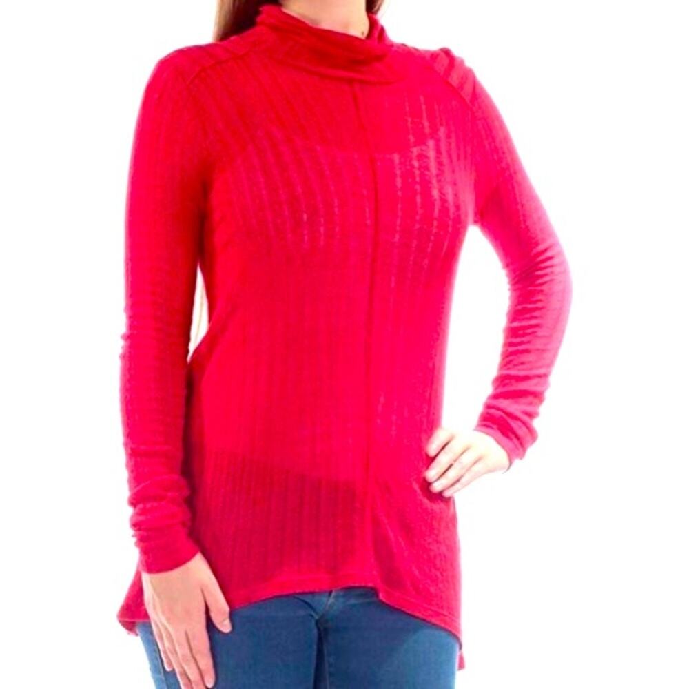 Lucky Brand Linen Blend Vibrant Semi Sheer Ribbed Turtleneck NWT